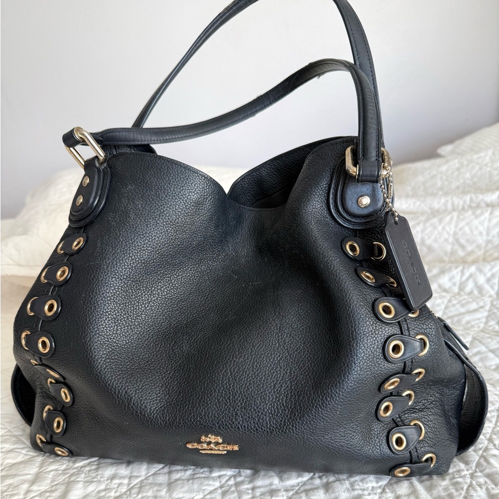 Coach Black Shoulder Bag with Gold Eyelets
